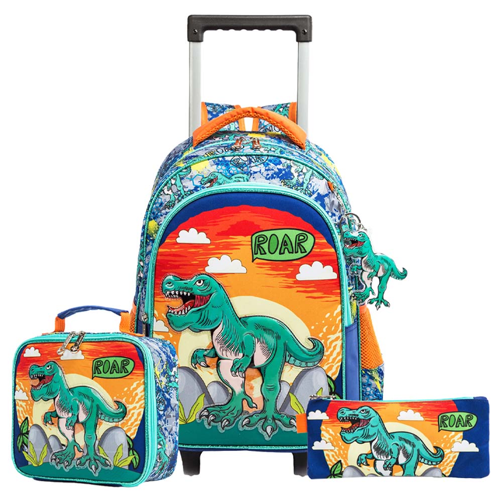 Eazy Kids - Trolley Bag 16-Inch with Lunch Bag & Pencil Case - Dinosaur Orange