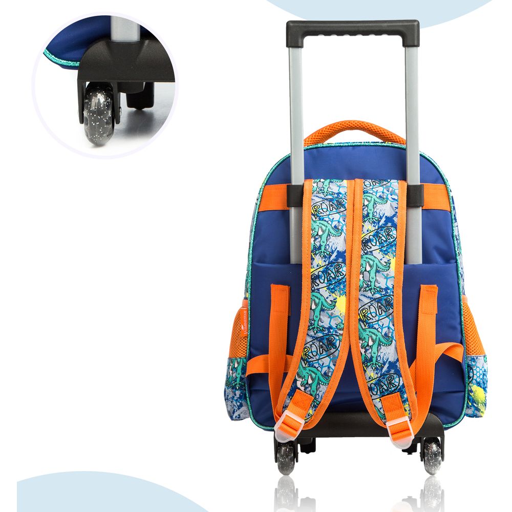 Eazy Kids - Trolley Bag 16-Inch with Lunch Bag & Pencil Case - Dinosaur Orange