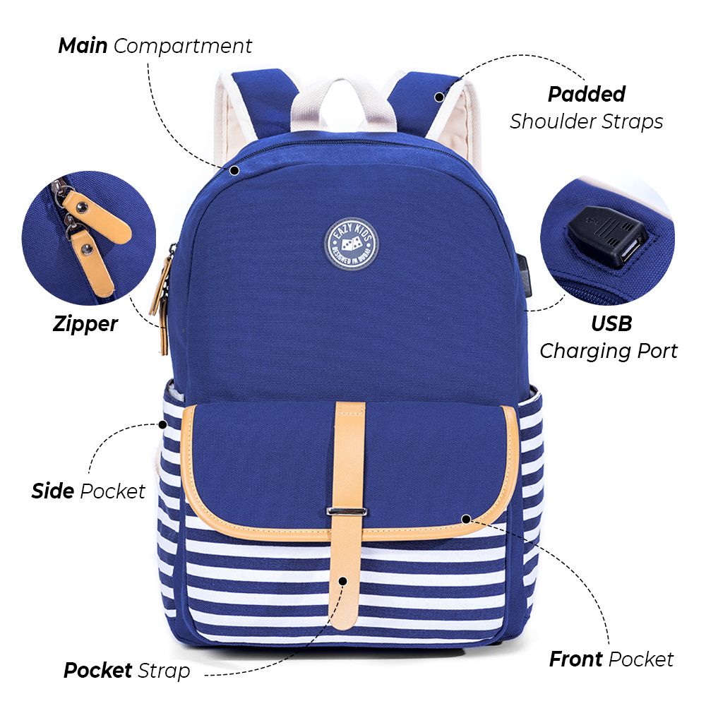 Eazy Kids - Classic School Bag - Blue - 17.7-Inch/45cm