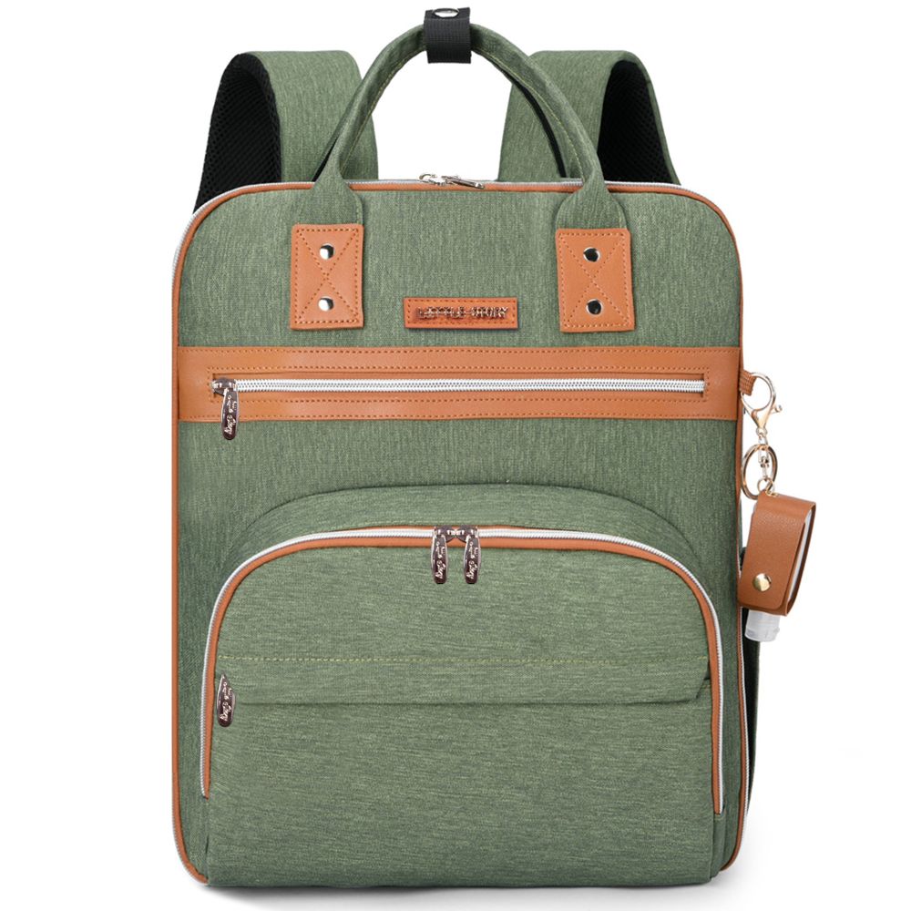 Little Story - 2-in-1 Diaper Backpack with Keychain & Hooks - Green