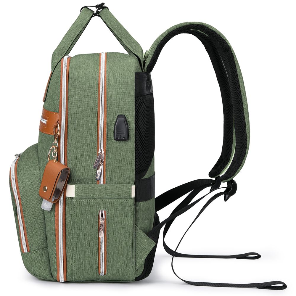 Little Story - 2-in-1 Diaper Backpack with Keychain & Hooks - Green