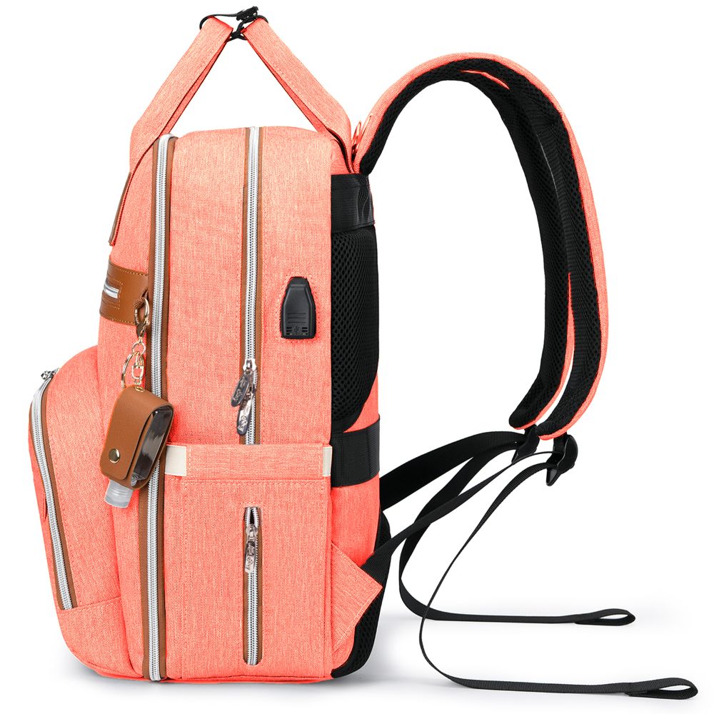 Little Story - 2-in-1 Diaper Backpack with Keychain & Hooks - Pink