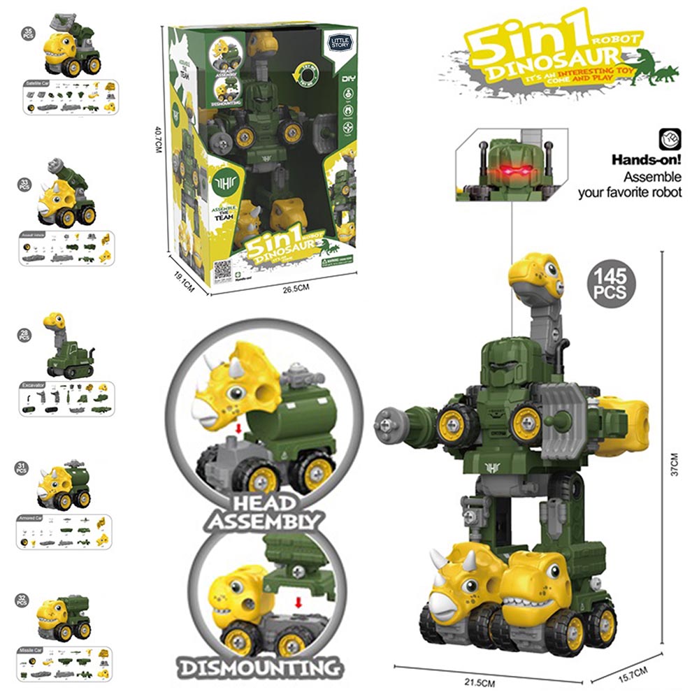 Little Story - 5-in-1 Dinosaur Robot Transformation Vehicle - Green