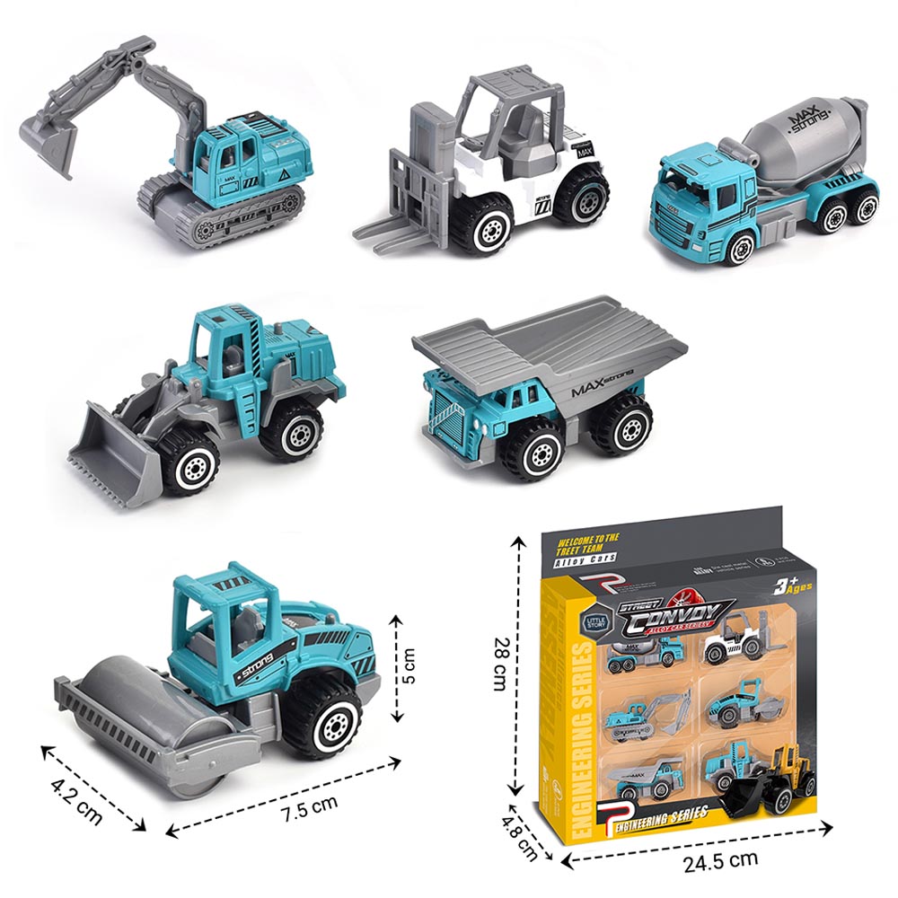 Little Story - Alloy Sliding Engineering Toy Truck - 6 Pcs