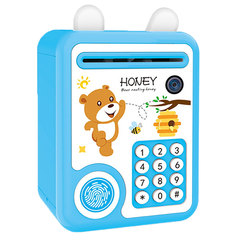 Little Story - Cute Piggy Bank with Fingerprint Lock - Bear Blue
