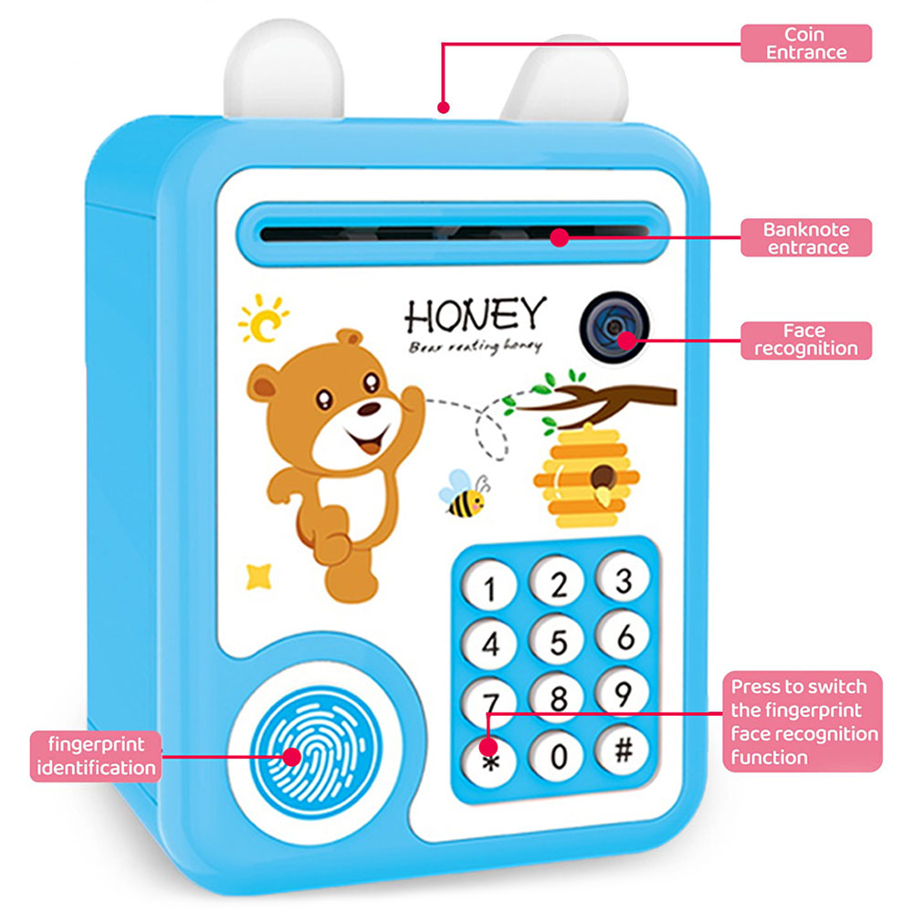 Little Story - Cute Piggy Bank with Fingerprint Lock - Bear Blue