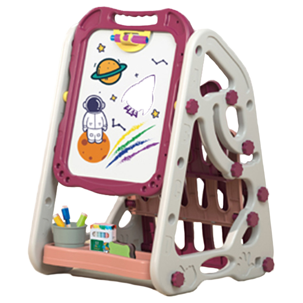 Little Story - Double Sided Magnetic Board with Book Shelf - Pink