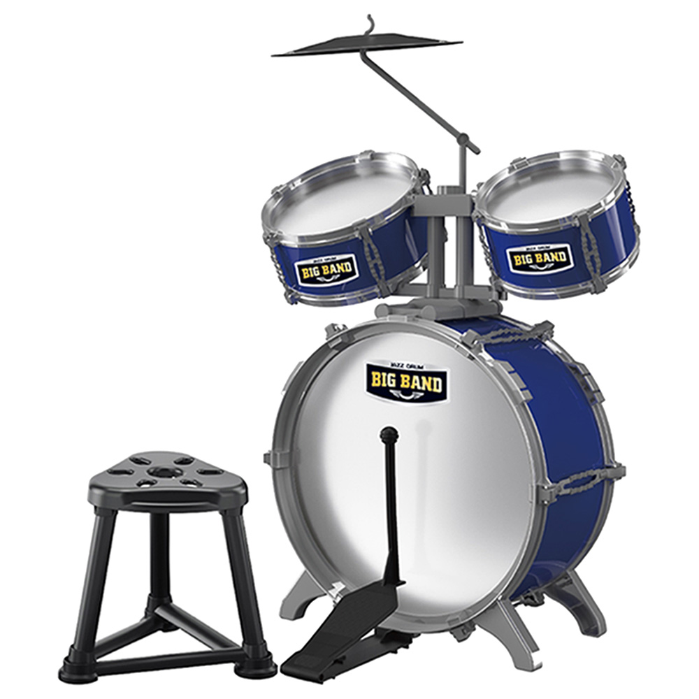 Little Story - Kids Drum Set Musical Instrument with Stool - Blue