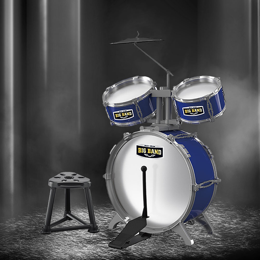 Little Story - Kids Drum Set Musical Instrument with Stool - Blue