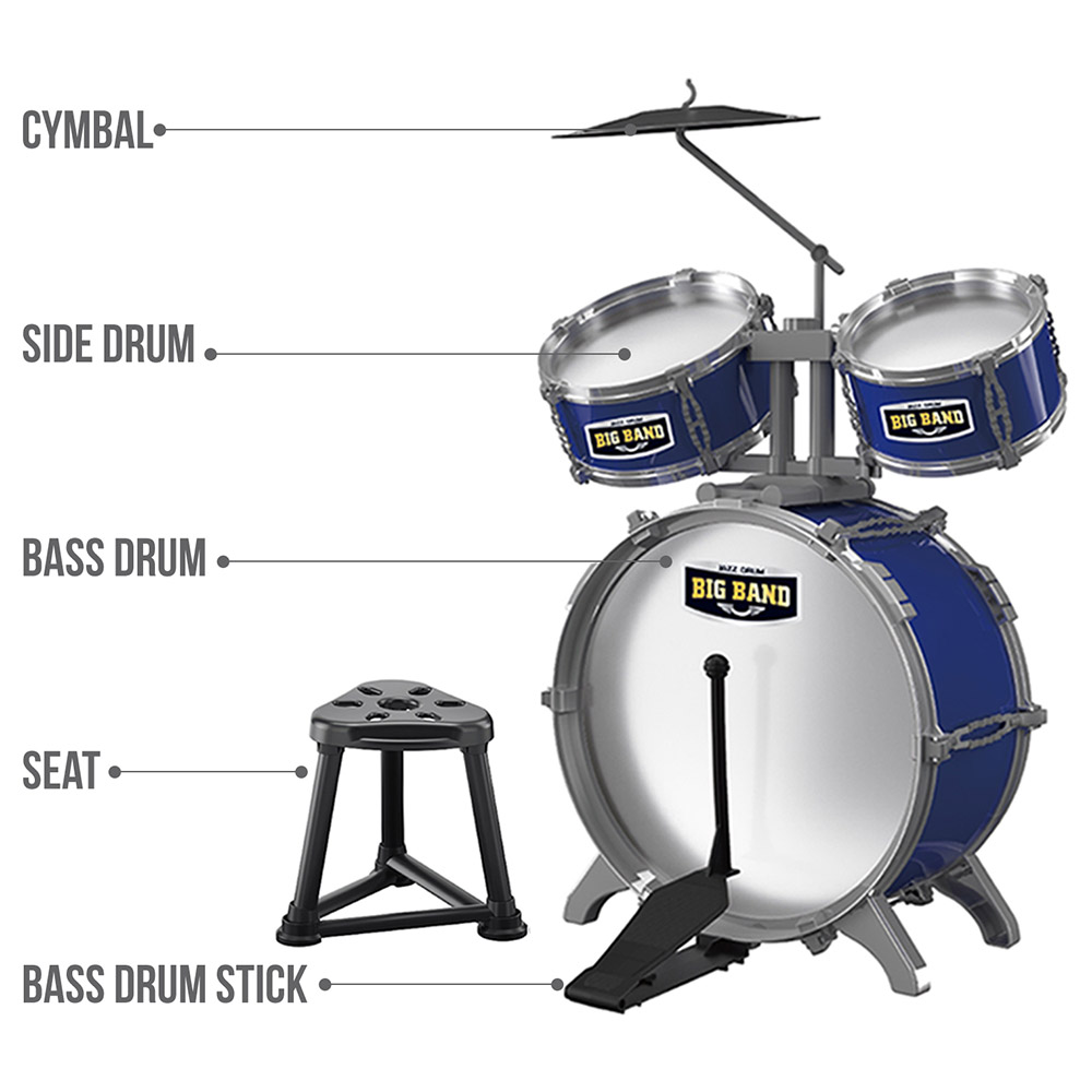 Little Story - Kids Drum Set Musical Instrument with Stool - Blue