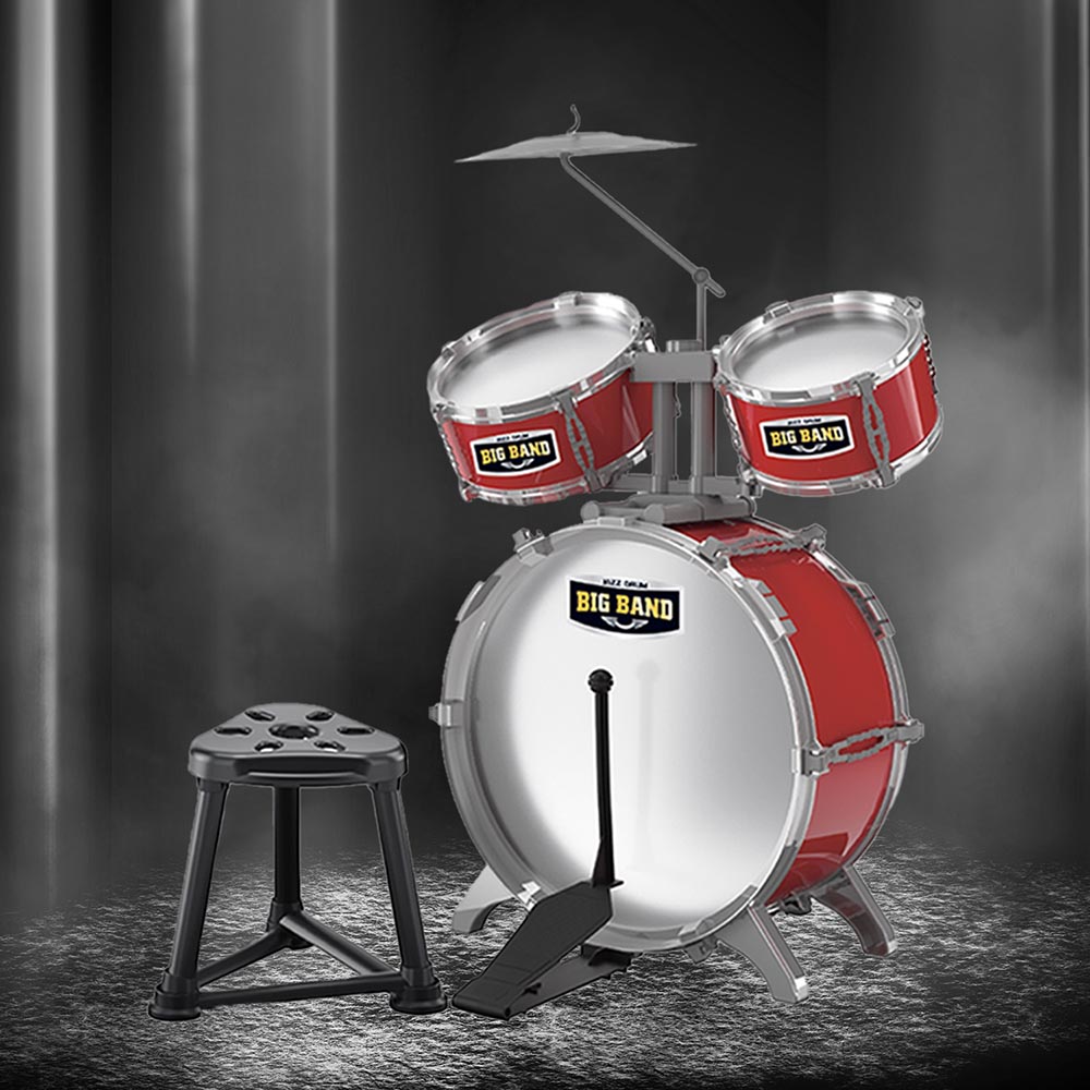 Little Story - Kids Drum Set Musical Instrument with Stool - Red