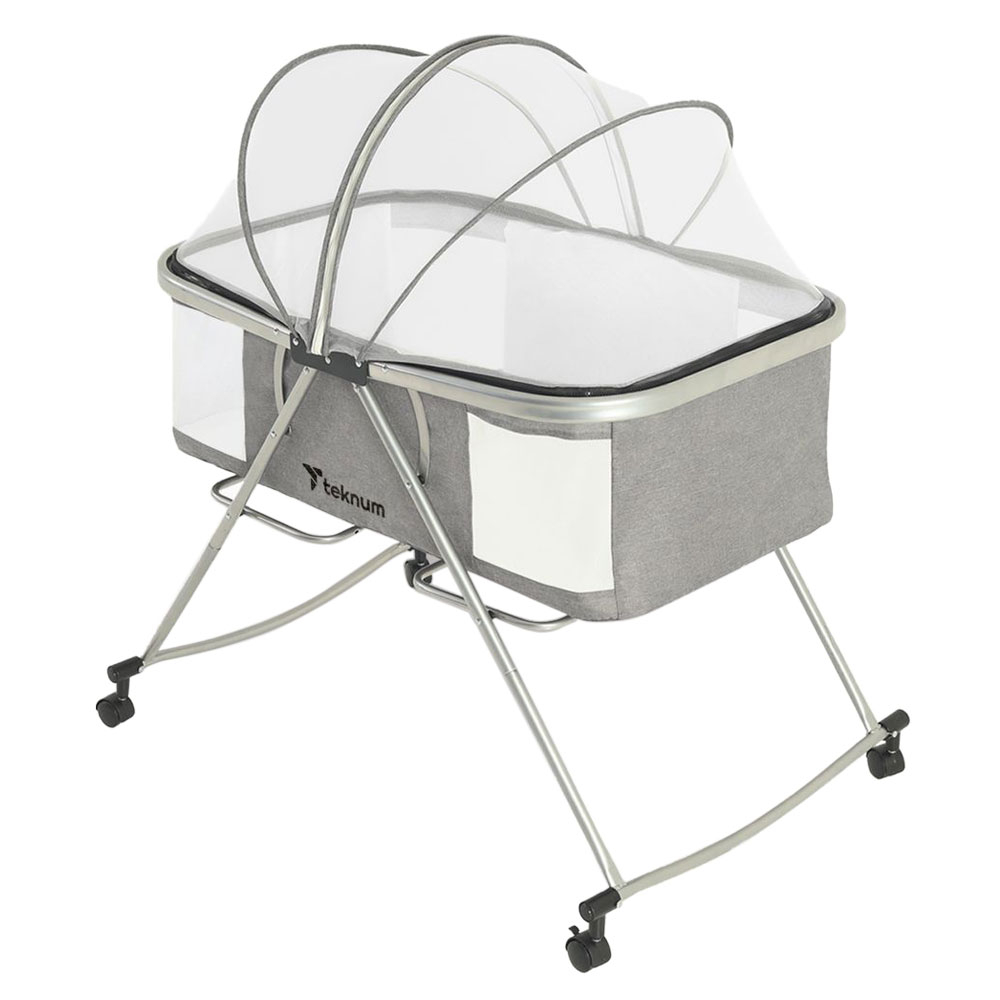 Teknum 3-in-1 Baby Cot/Cradle with Mosquito Net & Wheels - Grey