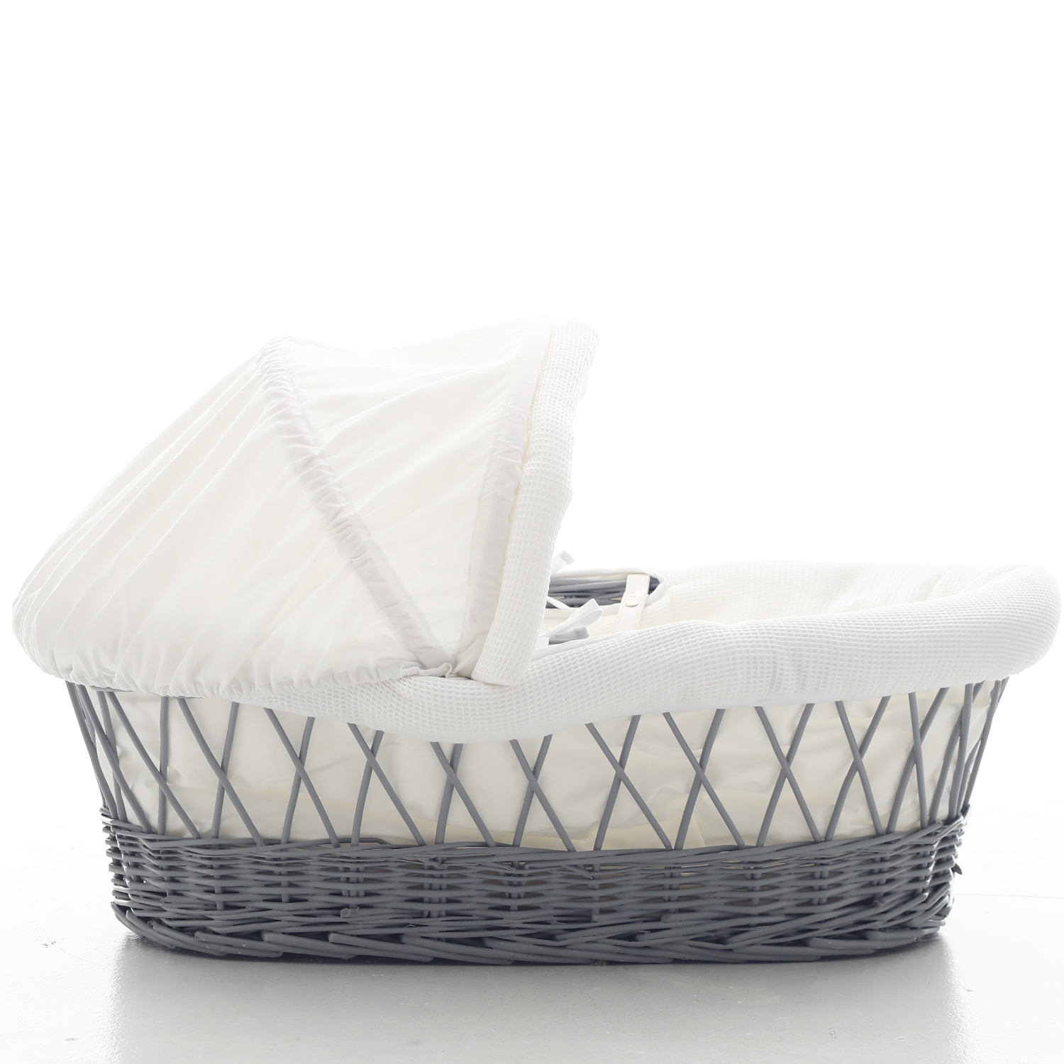 Teknum Infant Wicker Moses Basket with Waffle Beddings - Grey