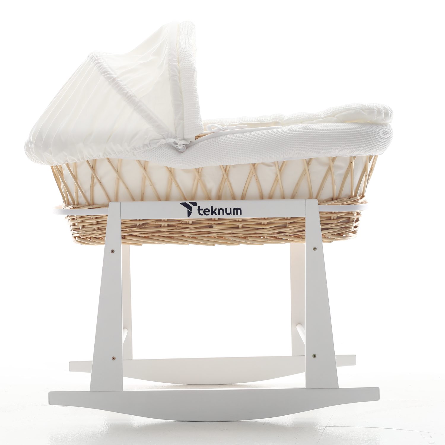 Teknum Wicker Moses Basket With Waffle Beddings & White-Stand