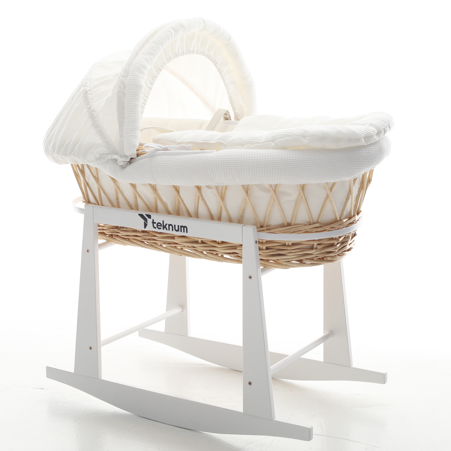 Teknum Wicker Moses Basket With Waffle Beddings & White-Stand