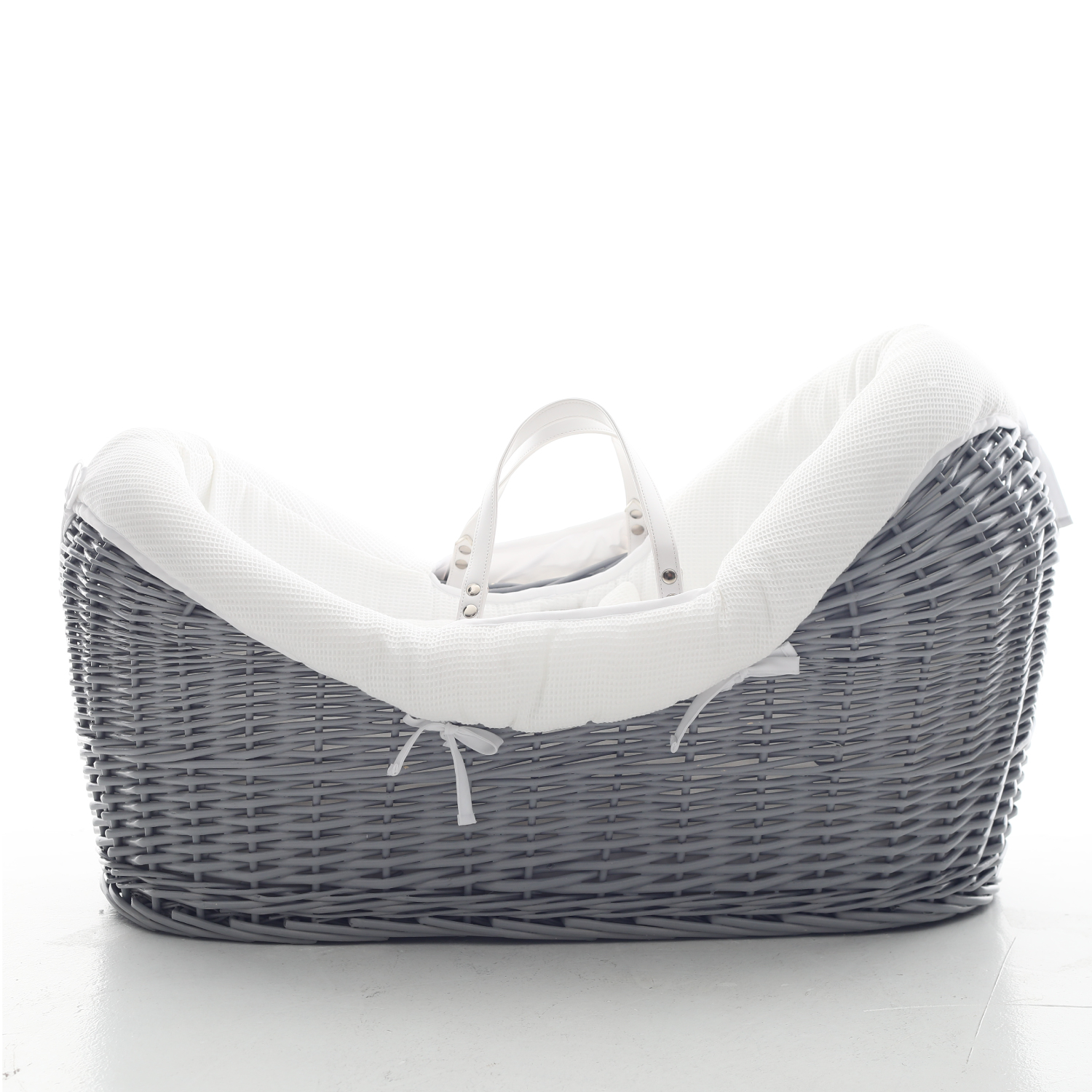 Teknum Infant Wicker Pod Moses Basket with Waffle Beddings - Grey