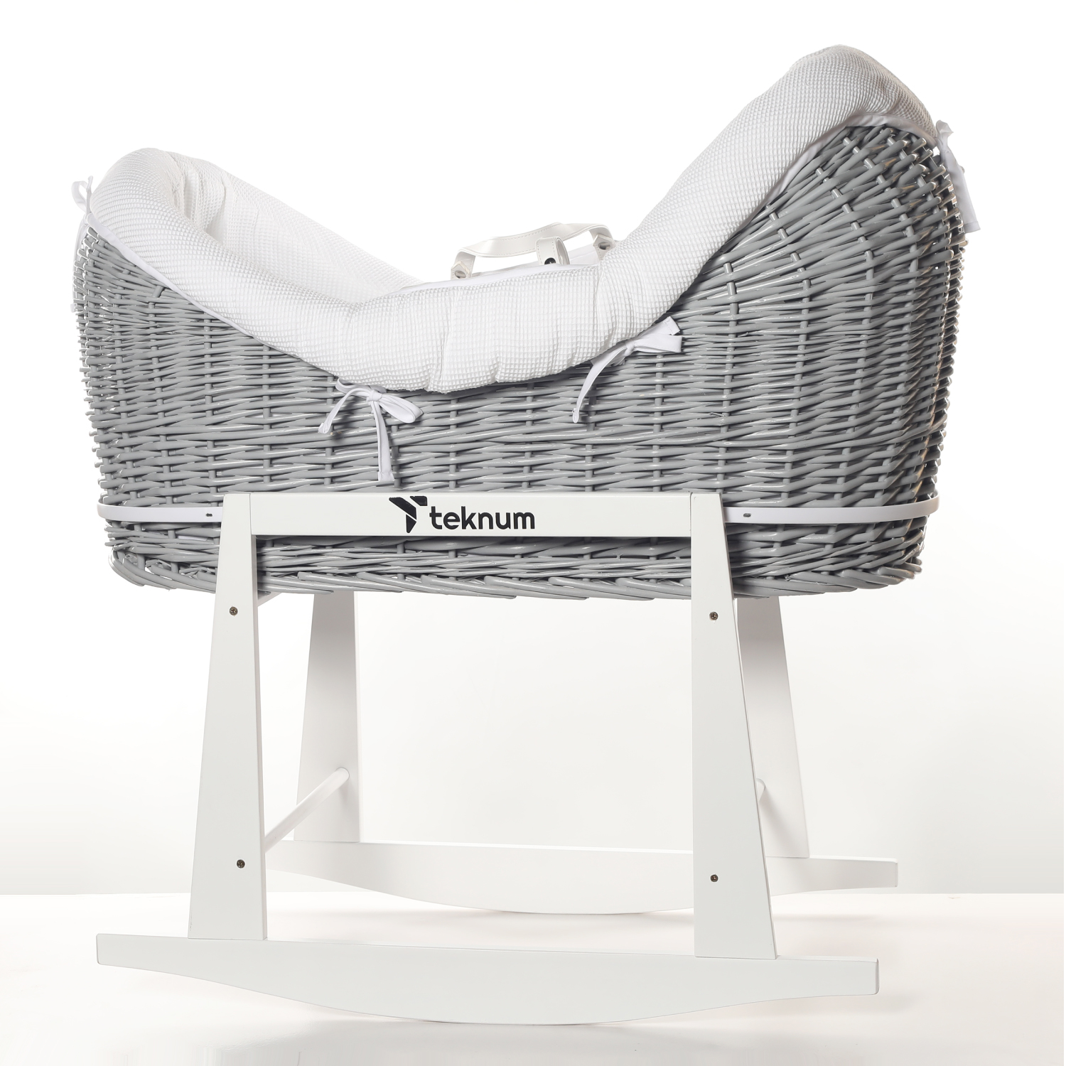 Teknum Wicker Pod Moses Basket with Waffle Beddings & Stand - Grey