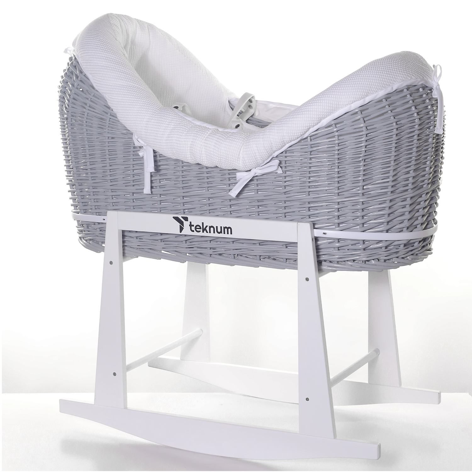 Teknum Wicker Pod Moses Basket with Waffle Beddings & Stand - Grey