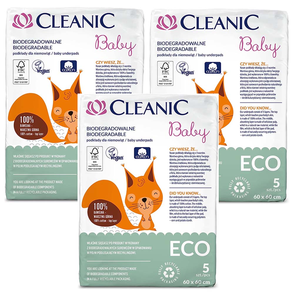 Cleanic - Eco Recyclable Underpads For Babies 5pcs - Pack of 3