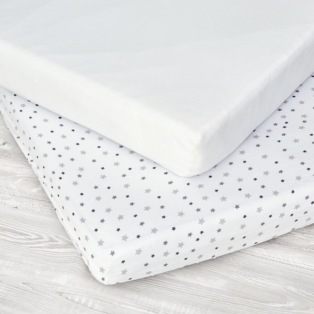 Baby Elegance - Jersey Sheets Moses/Pram - Pack Of 2 - Grey Star (Exclusive)