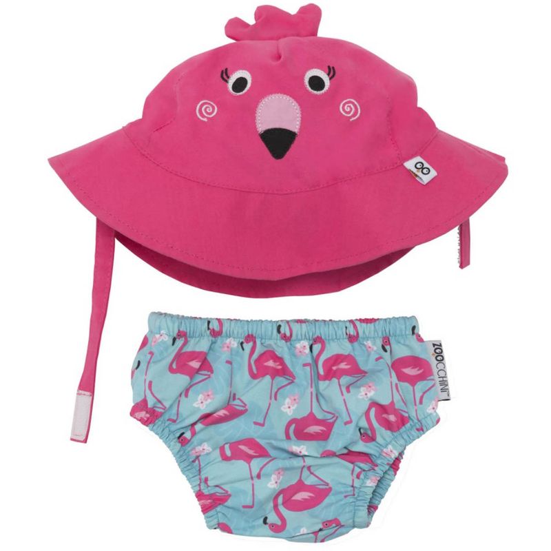 Zoocchini Flamingo Print UPF50+ Baby Swim Diaper & Sun Hat Set