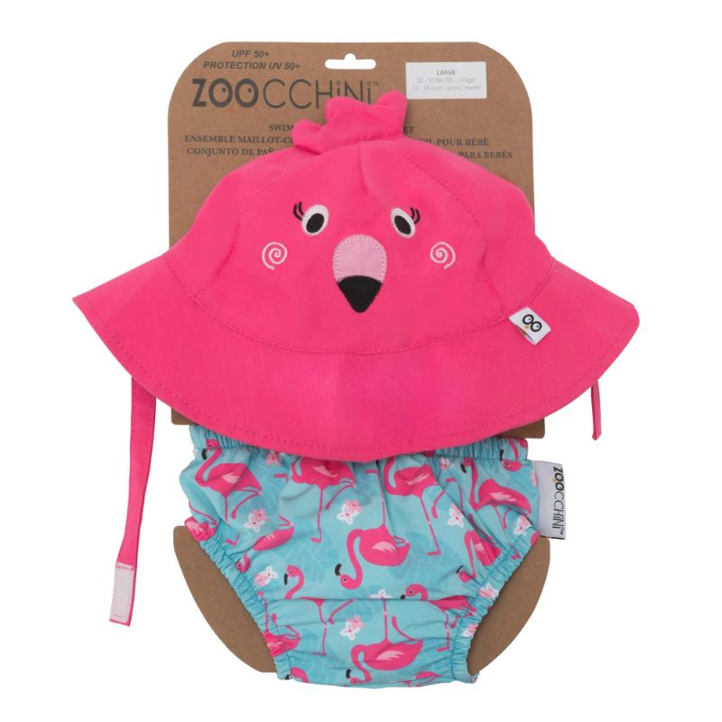 Zoocchini Flamingo Print UPF50+ Baby Swim Diaper & Sun Hat Set