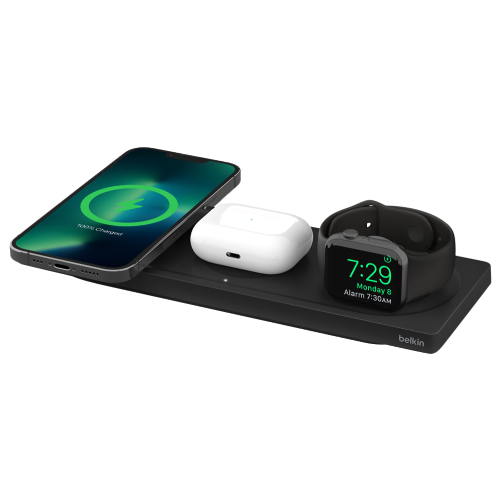 Belkin - 3-in-1 Wireless Charging Pad with Magsafe - Black