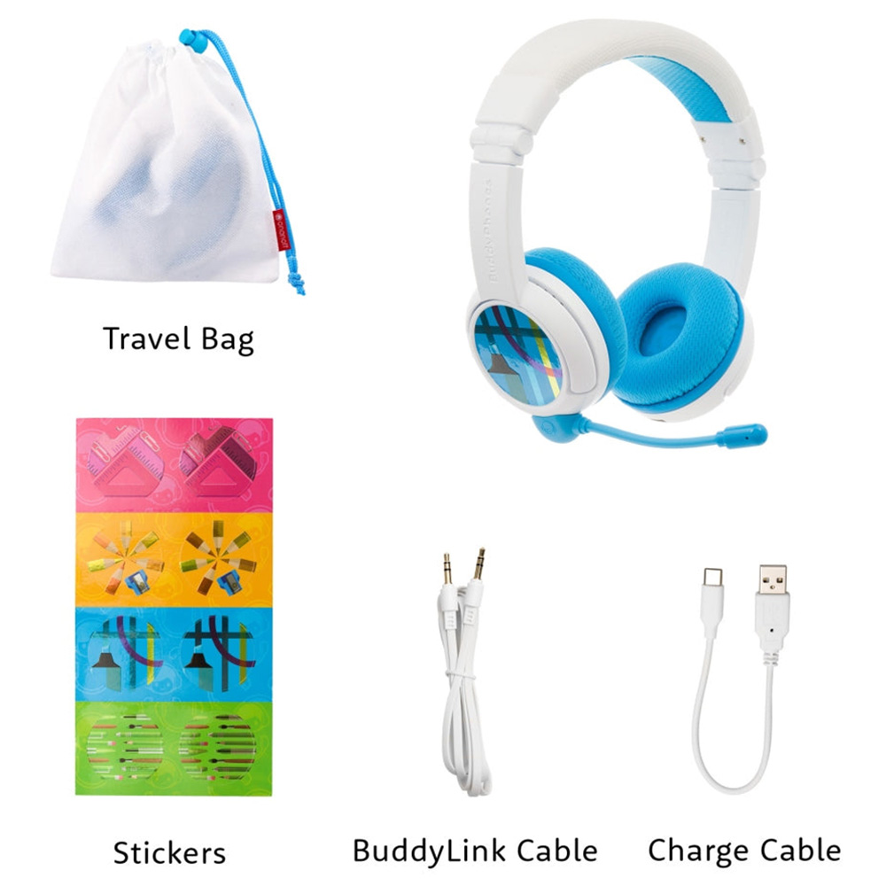 BuddyPhones - SchoolPlus Wireless Headphones With Boom Mic - Blue