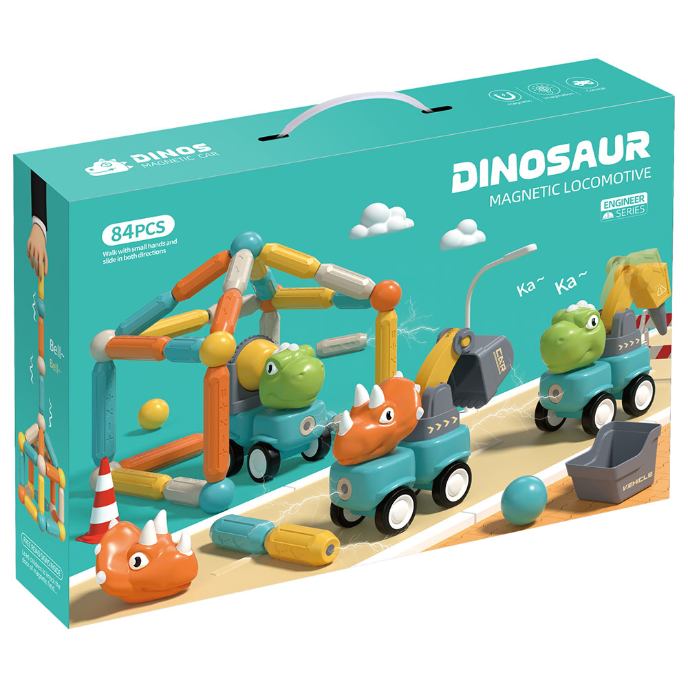 Little Learners - Magnetic Dinosaur Engineering Car Set - 84pcs