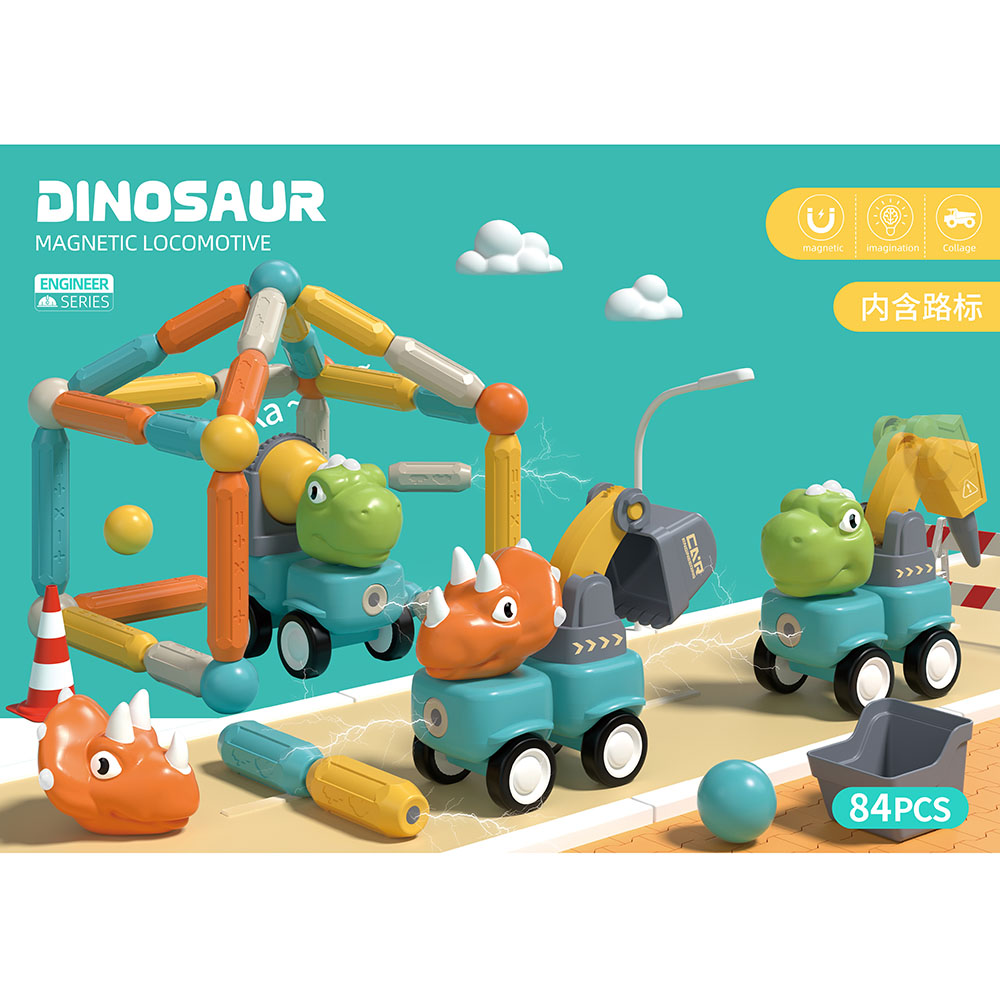 Little Learners - Magnetic Dinosaur Engineering Car Set - 84pcs