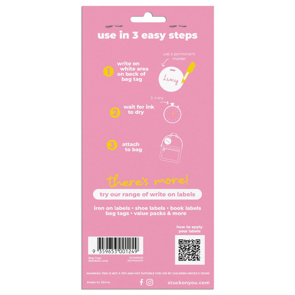 Stuck On You - Bag Tags Rainbow Love Pack of 3