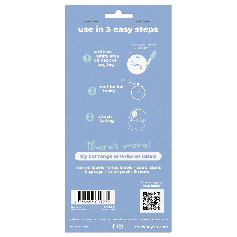 Stuck On You - Revs & Roars Bag Tags Pack of 3