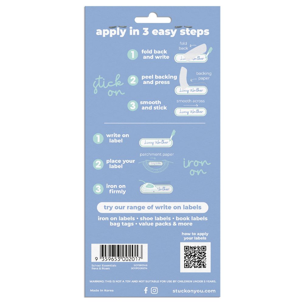 Stuck On You - School Essentials Value Pack 105 Labels - Revs & Roars
