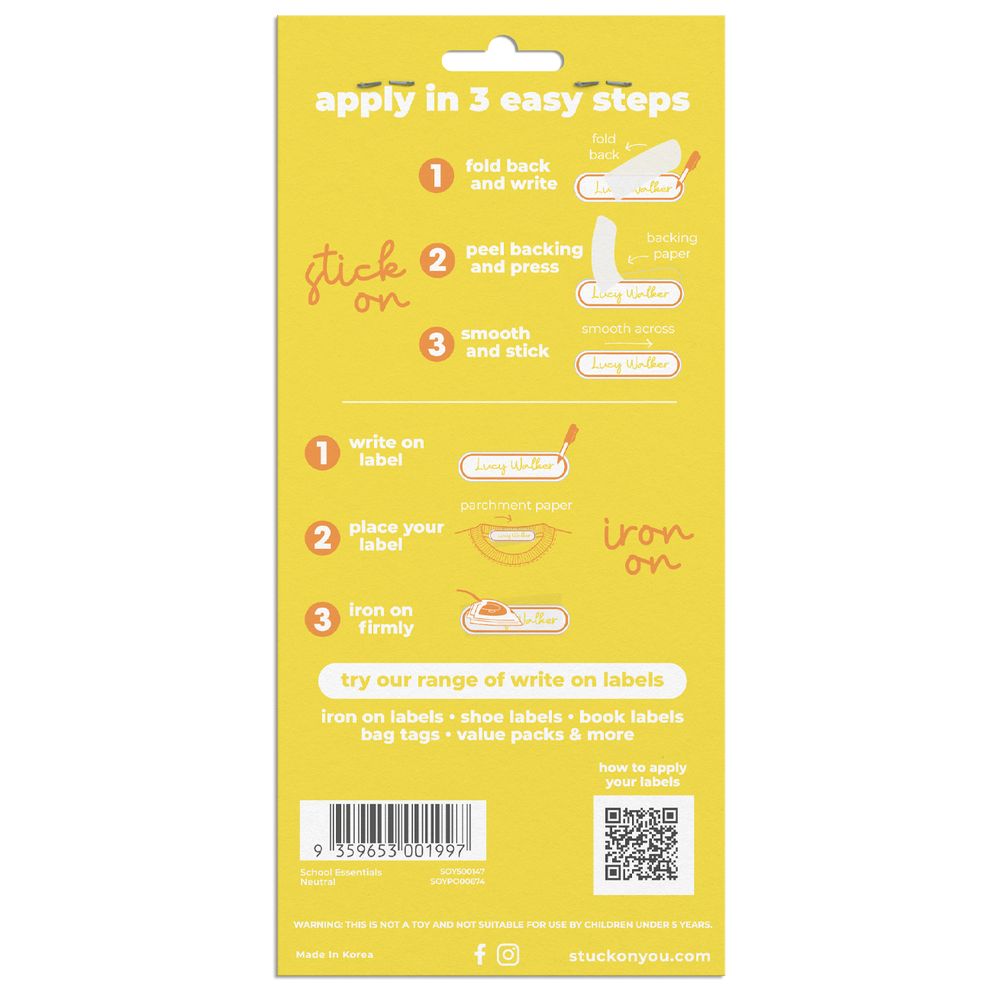 Stuck On You - School Essentials Value Pack 105 Labels - Neutral