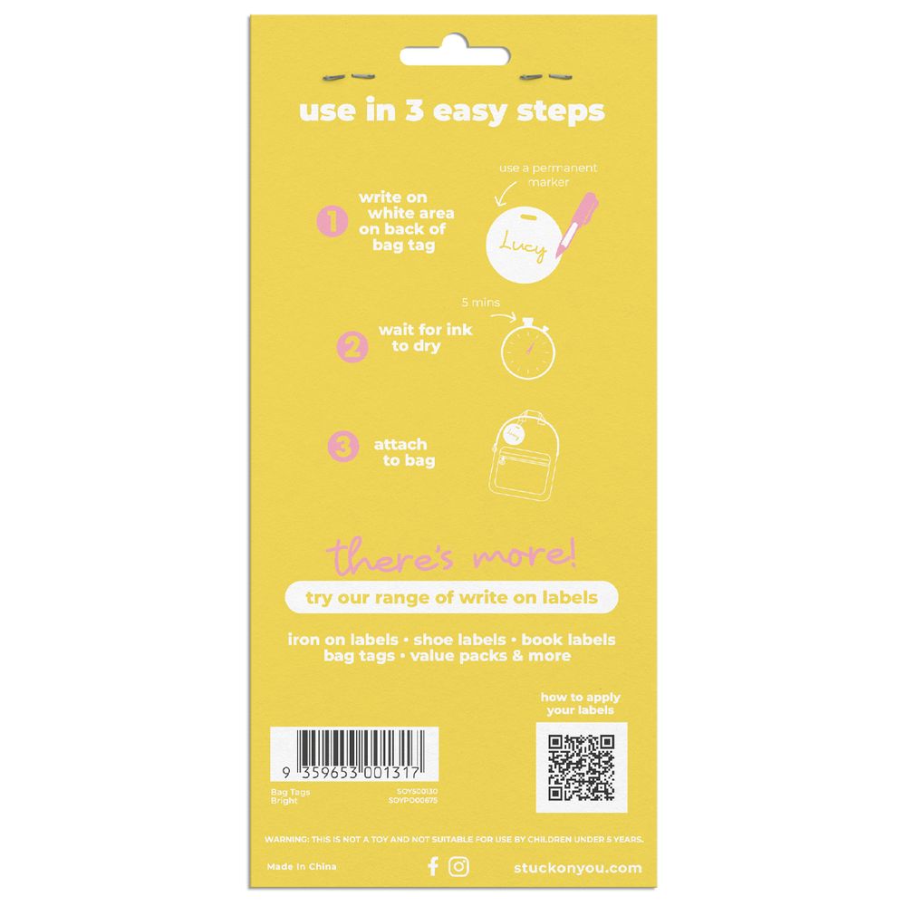 Stuck On You - Bright Bag Tags Pack of 3