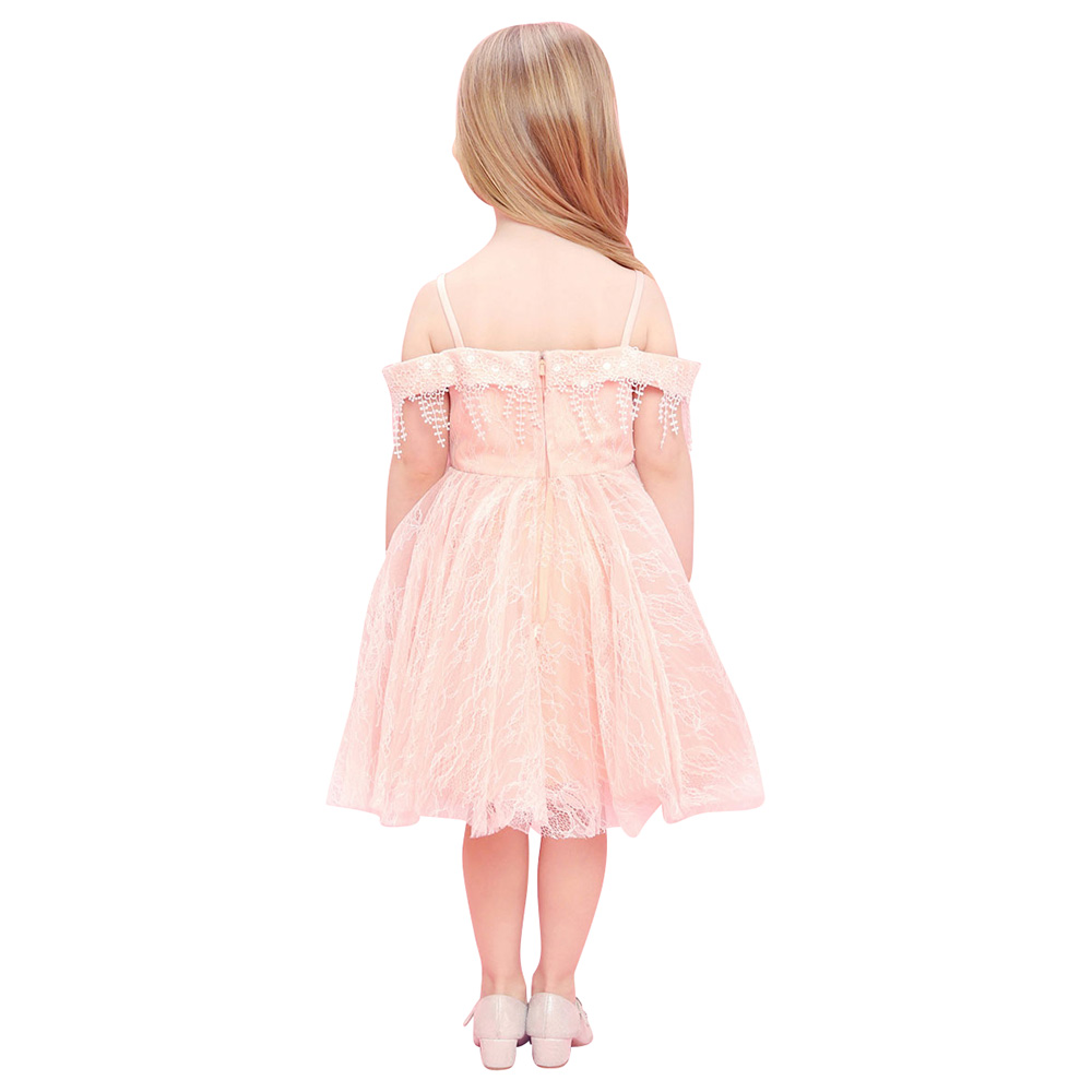 Baby Doll Cold Shoulder Sleeveless Tulle Dress - Peach