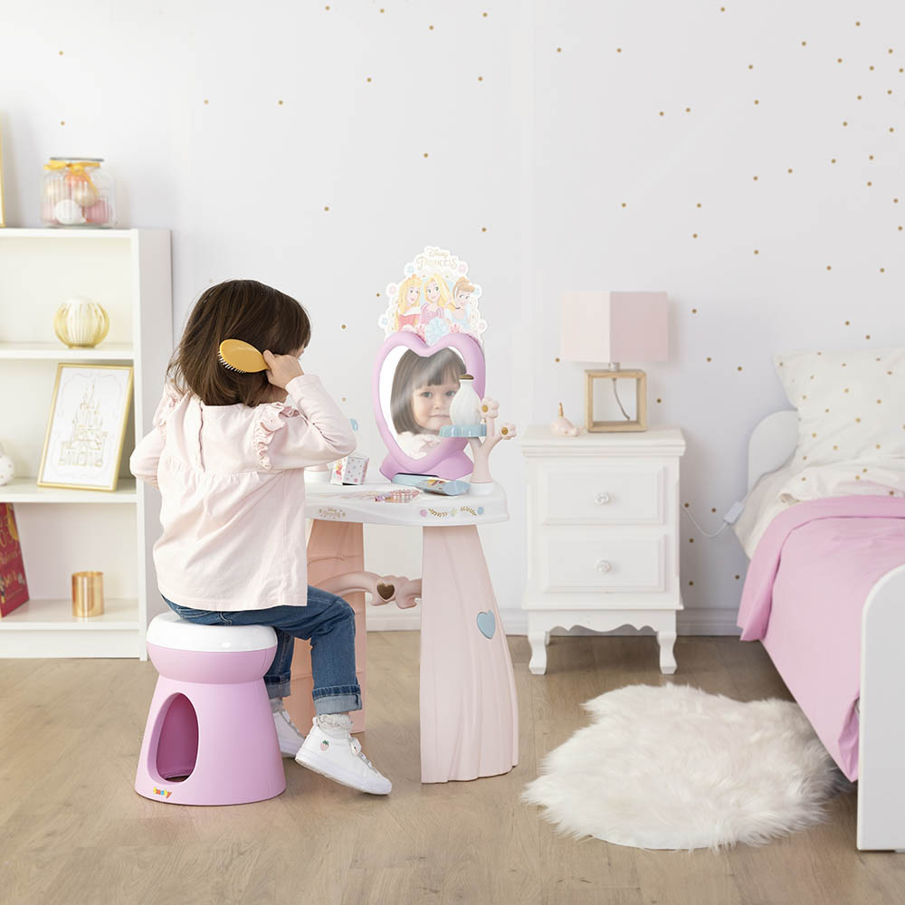 disney princess dressing table and stool Disney Princess 3 Pc Sparkle White Pink Desk, Carriage Mirror, & Chair