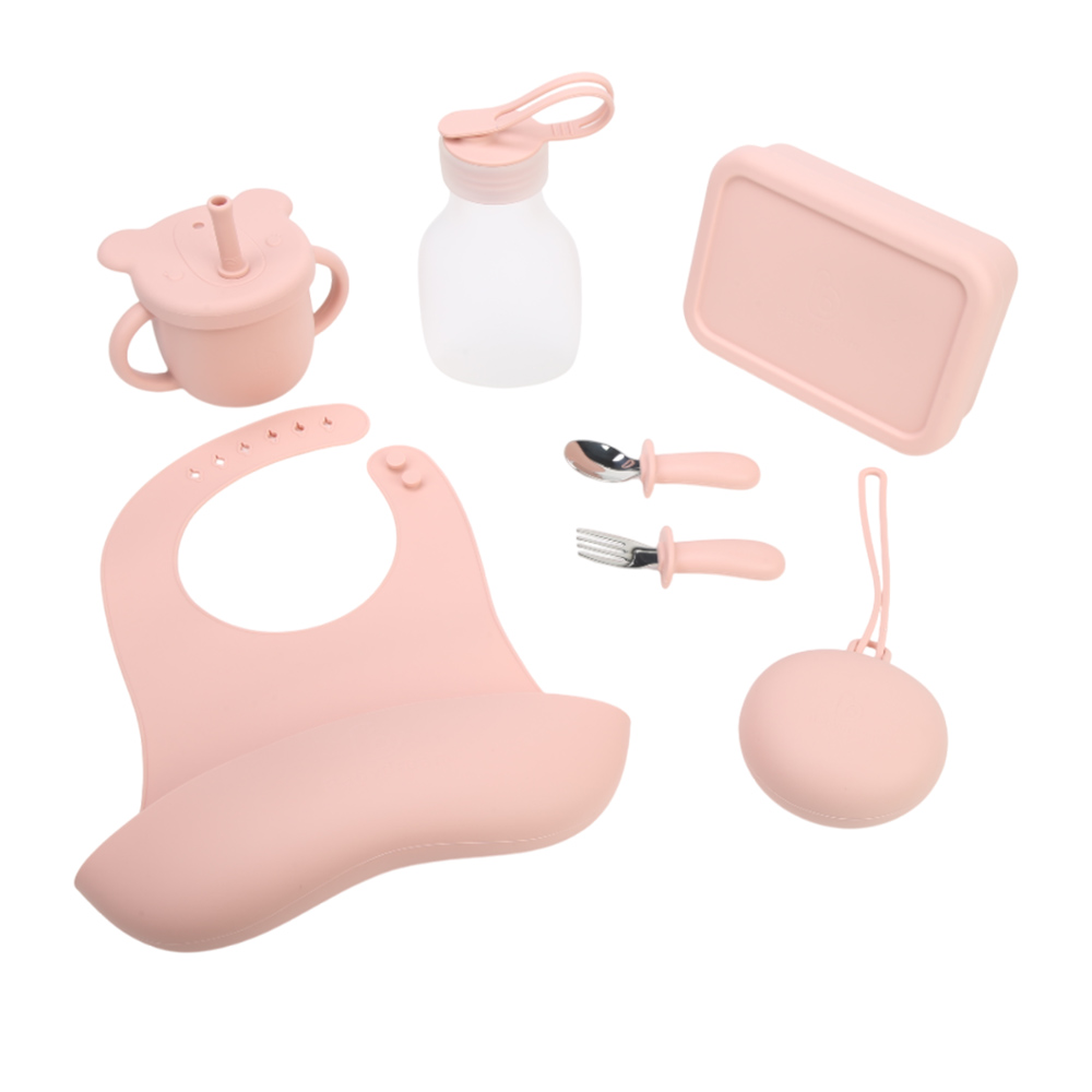 Baby Dream - Silicone Travel Feeding Gift Set - Pink - 7 Pcs