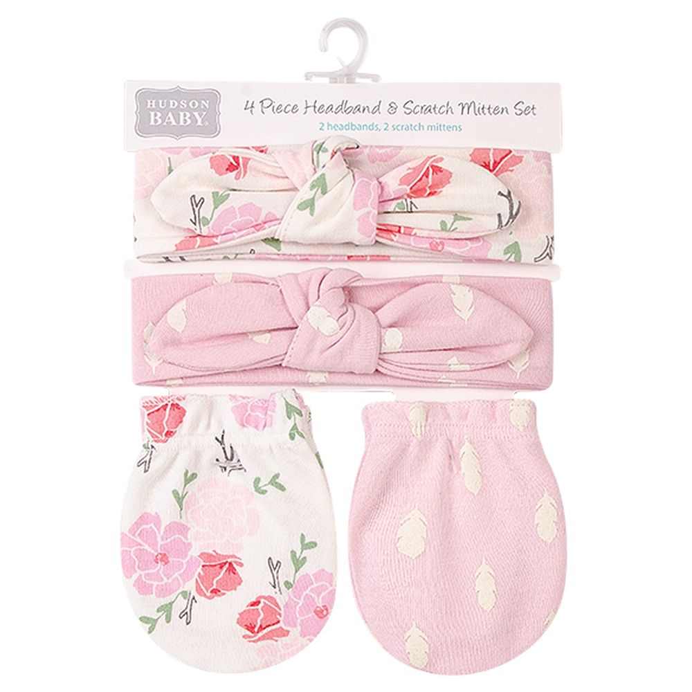 Hudson Childrenswear - 4pc-Set Headband & Scratch Mitten - Floral