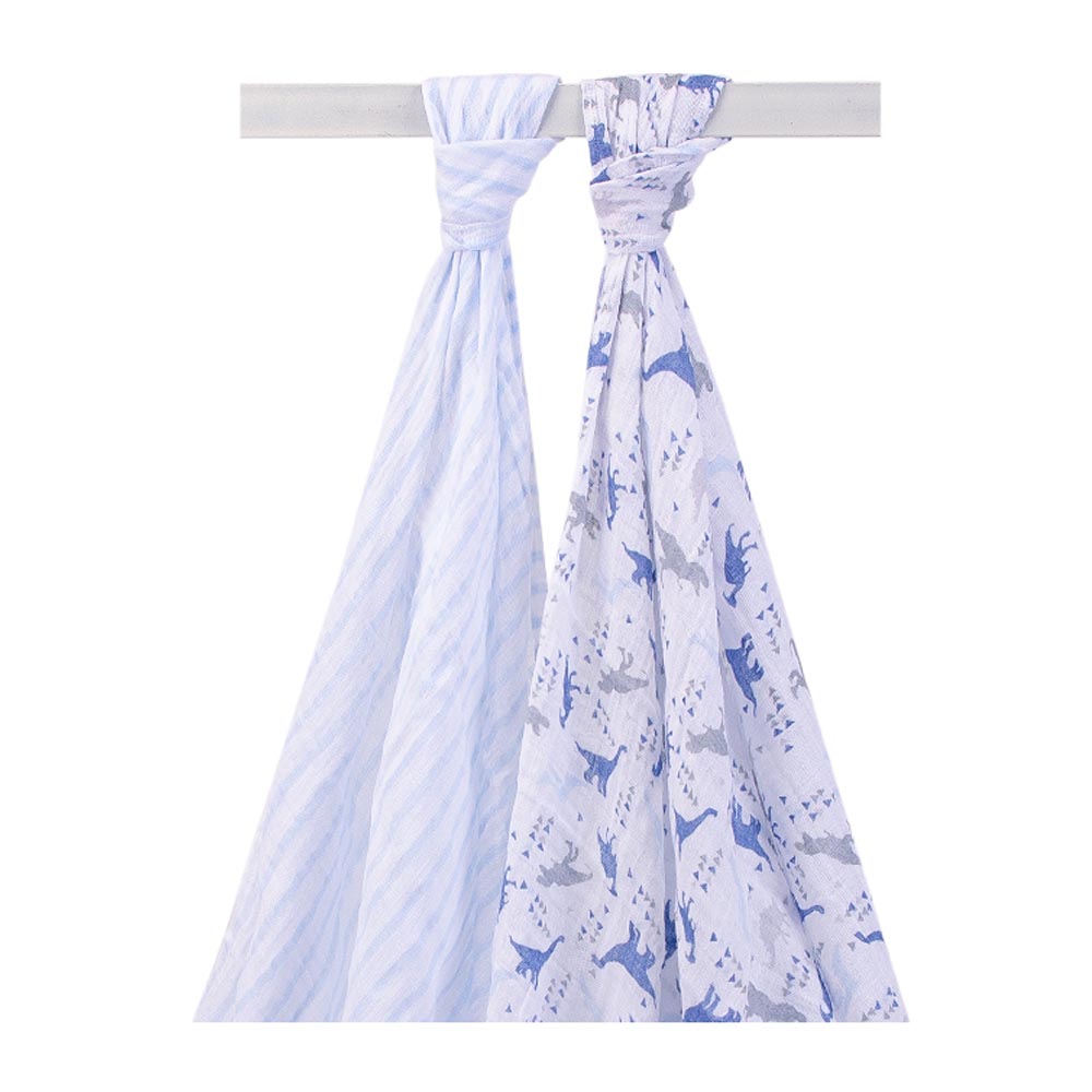 Hudson Childrenswear - 2pc-Set - Cottom Muslin Swaddles - Dino