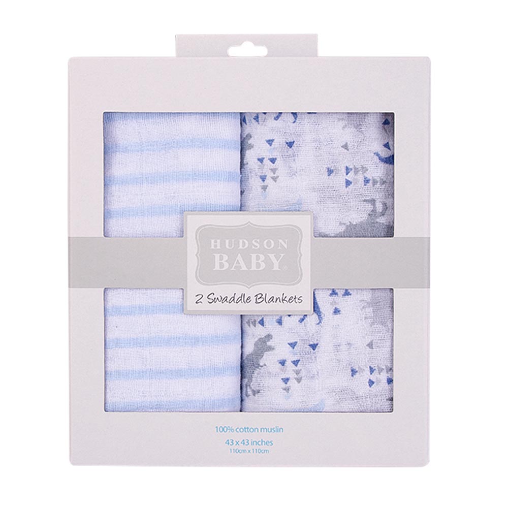 Hudson Childrenswear - 2pc-Set - Cottom Muslin Swaddles - Dino