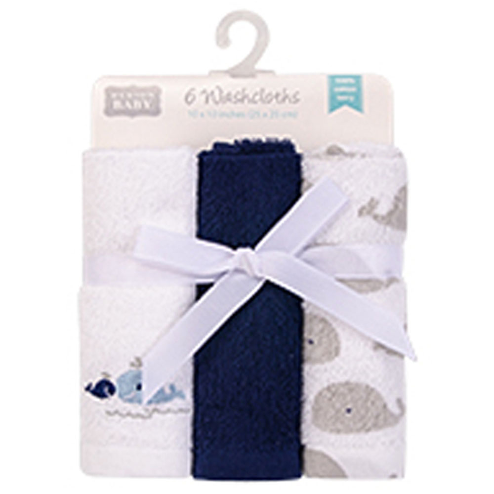 Hudson Childrenswear - Terry Washcloths - Pack of 6 - Whale 