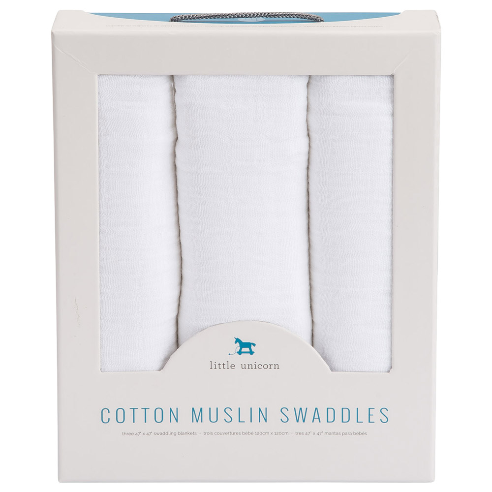 Little Unicorn - Cotton Muslin Swaddle - Pack of 3 - White