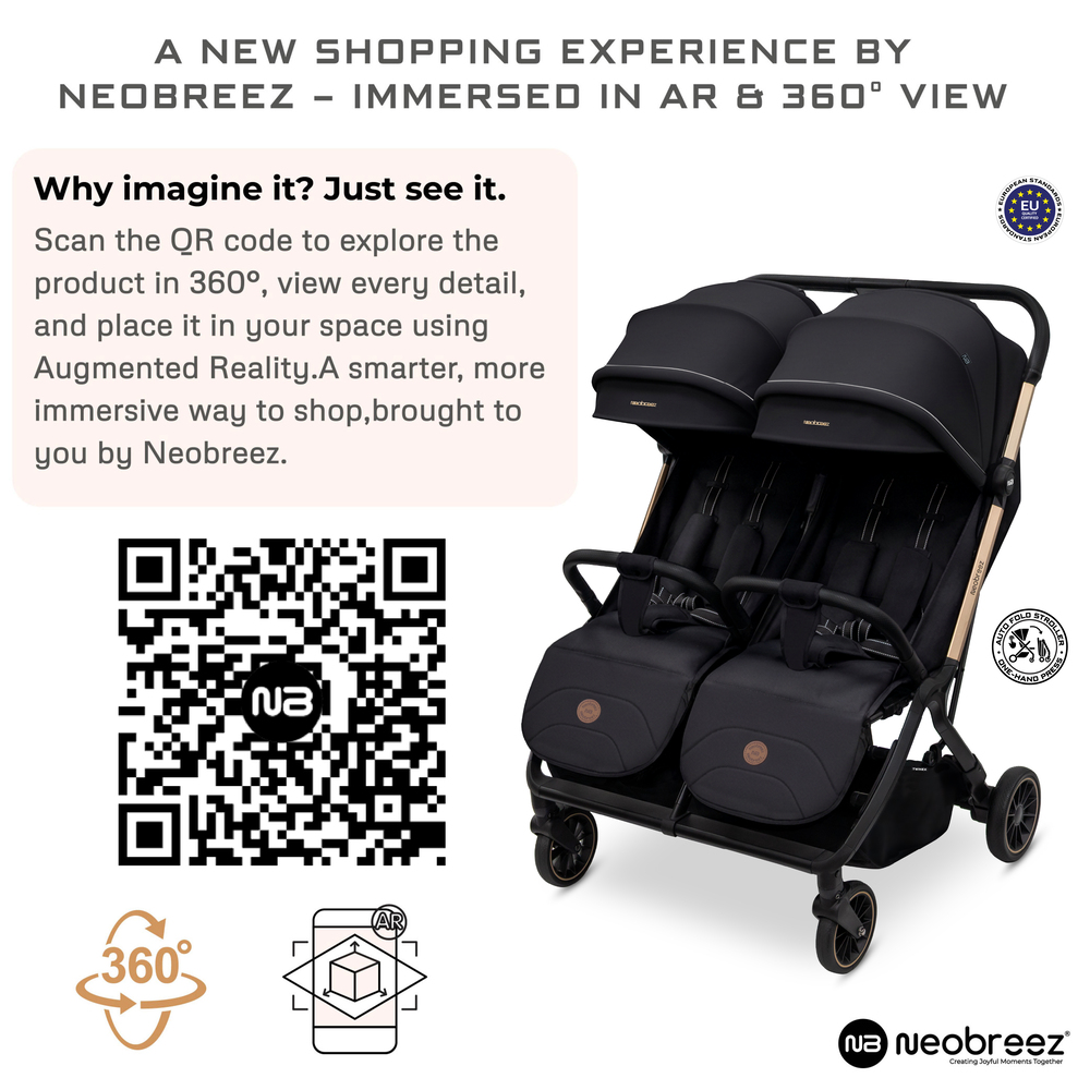 Neobreez - Twinex Auto Fold Double Stroller, Compact Twin Stroller