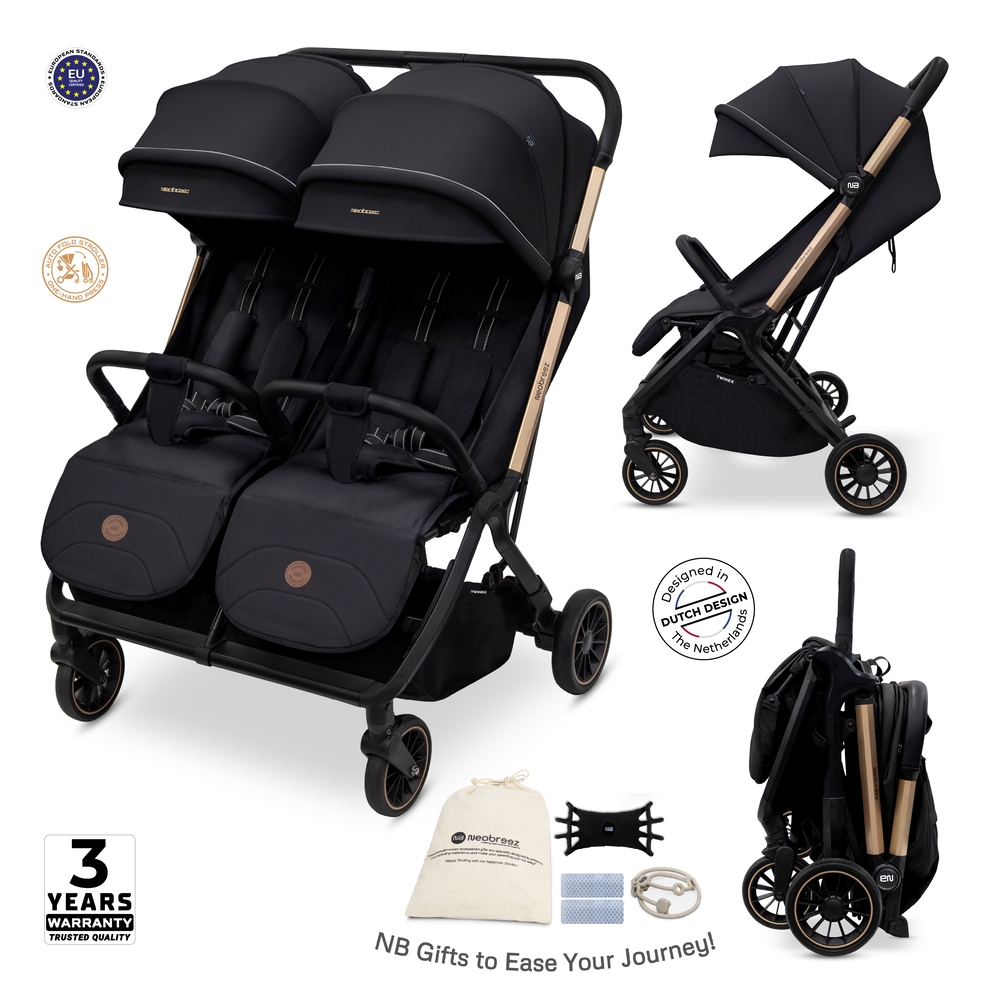 Neobreez - Twinex Auto Fold Double Stroller, Compact Twin Stroller