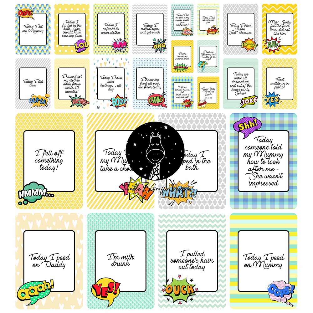Twinkle And Giraffe Designs Funny Alternative Baby Milestone Cards Set of 25