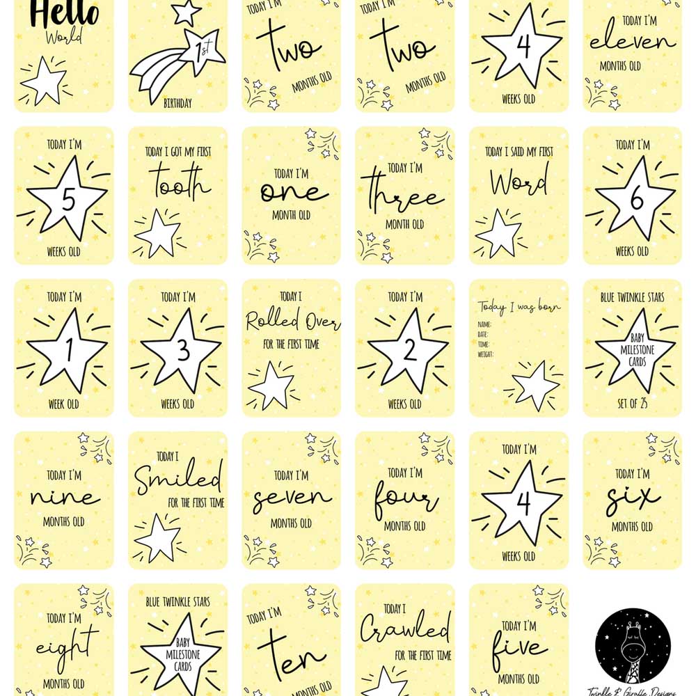 Twinkle And Giraffe - Yellow Stars Baby Milestone Cards 25C