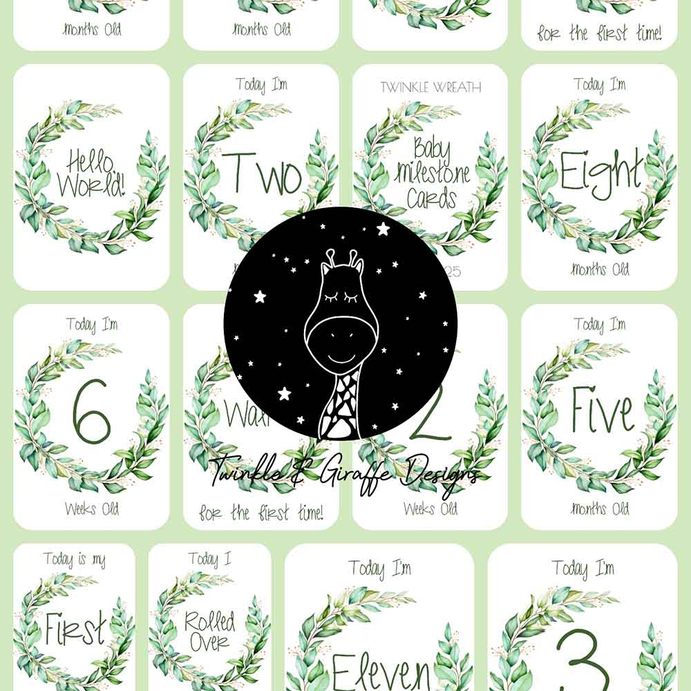 Twinkle And Giraffe - Wreath Baby Milestone Cards 25C