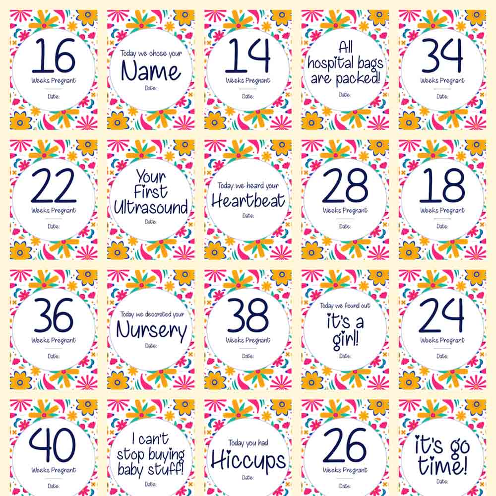 Twinkle And Giraffe - Floral Pregnancy Milestone Cards 30C