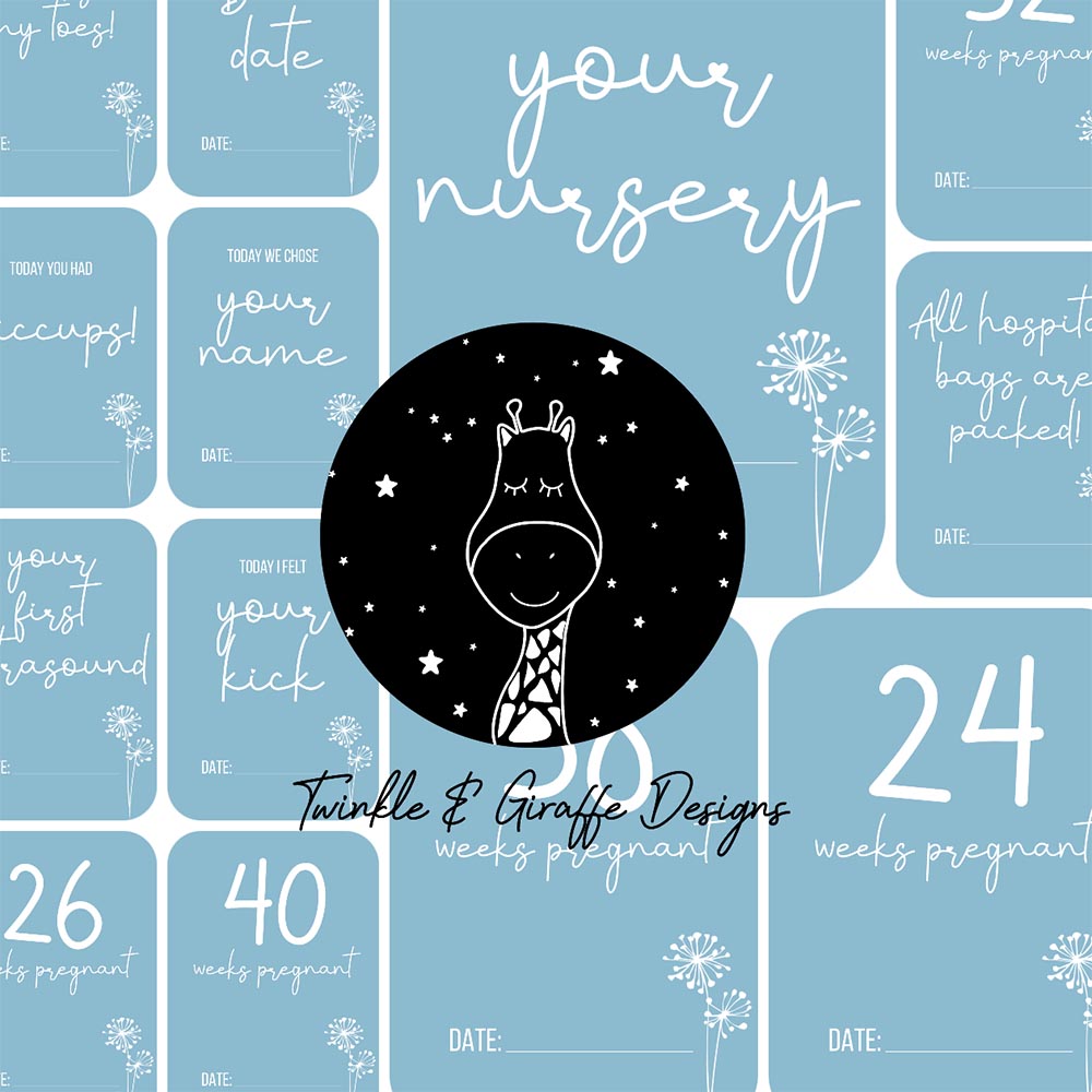 Twinkle And Giraffe - Blue Dandelion Pregnancy Cards 30C